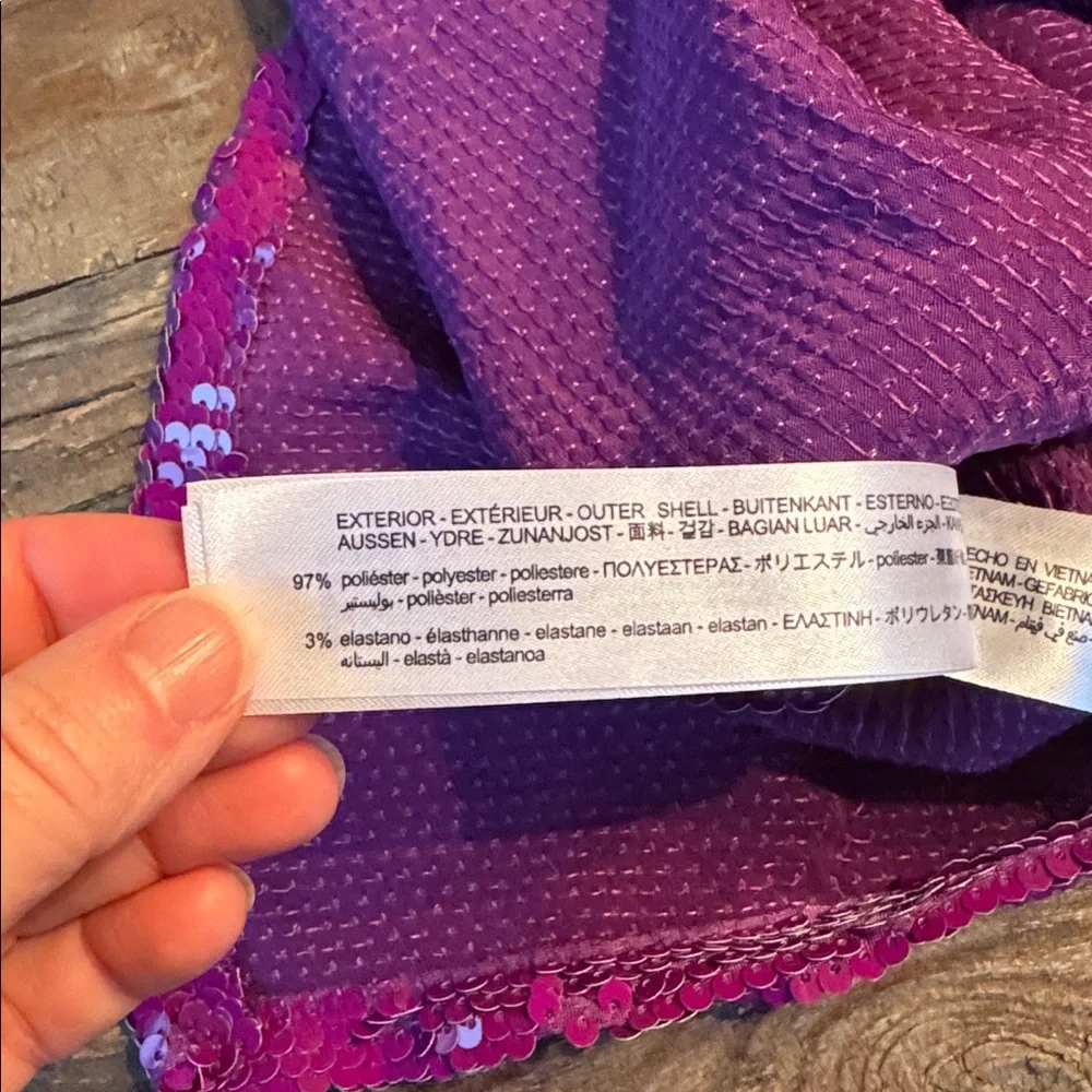 Zara purple sequined ruched front slit midi skirt Size large - Picture 8 of 8